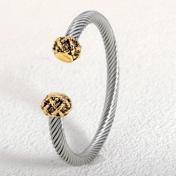 Renaissance Yurman Style Silver Cable Bracelet with Gold Braided Accents - Picture 3 of 3